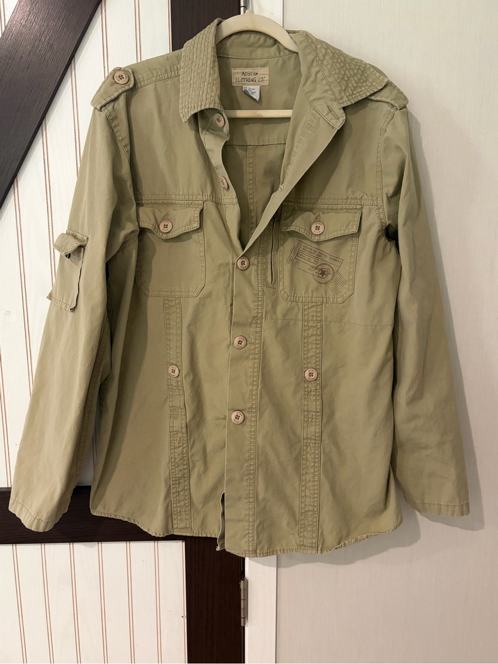 Austin Clothing Co Men’s Large Brown Army Pockets Snaps Button Down Chore Shirt